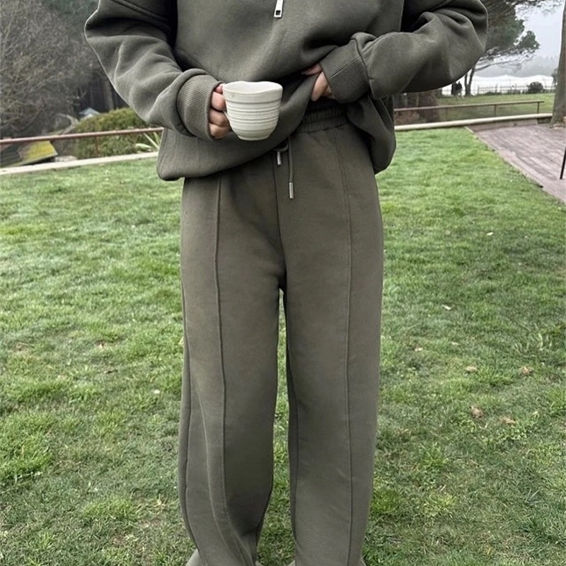 Designer Women's Fashion Half Zipper Sports Hoodie Loose Casual Autumn/Winter Pants Two Piece Set 2026