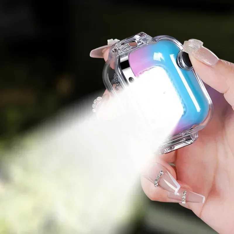 Waterproof Lighter Double Arc Mini Electronic Windproof Lighter Electric Transparent USB Rechargeable Lighters Outdoor Camping C251022