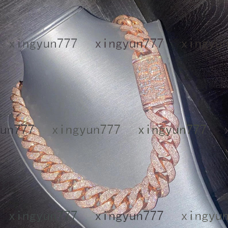 Hiphop Cuban Necklace 925 Sterling Silver 20mm 4Rows VVS Moissanite Iced Out Buss Down Moissanite Cuban Chain