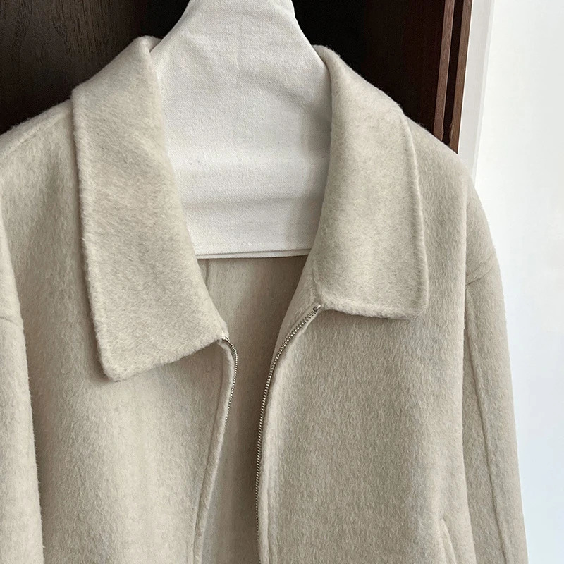 LANMREM Korean Trendy TurnDown Collar Doublefaced Woolen Coat Autumn Winter Short HighEnd Zipper Overcoat 2DB5640 251020