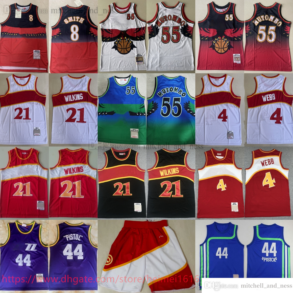 1996-97 Classic Retro Basketball Mutombo Jersey Vintage Webb Smith Pistol 44 Pete Maravich Jerseys Breathable Sport Shirt
