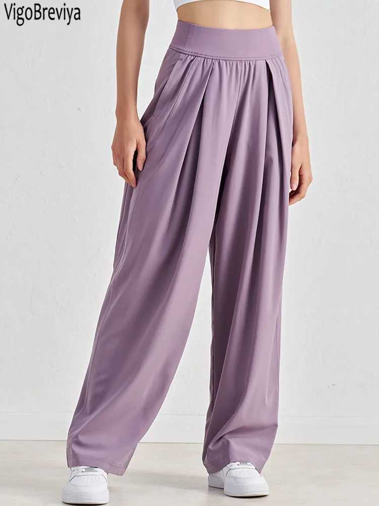 VigoBreviya 2025 Solid Loose Yoga Pants Women High Waist Pocket Fitness Sport Leggings Lady Gym Running Workout Wide Leg pantsT251022