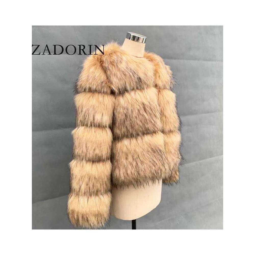 ZADORIN Fashion Faux Raccoon Coat Short Warm Top Furry Jacket Women Winter Plush Fluffy Fur Coats for Woman