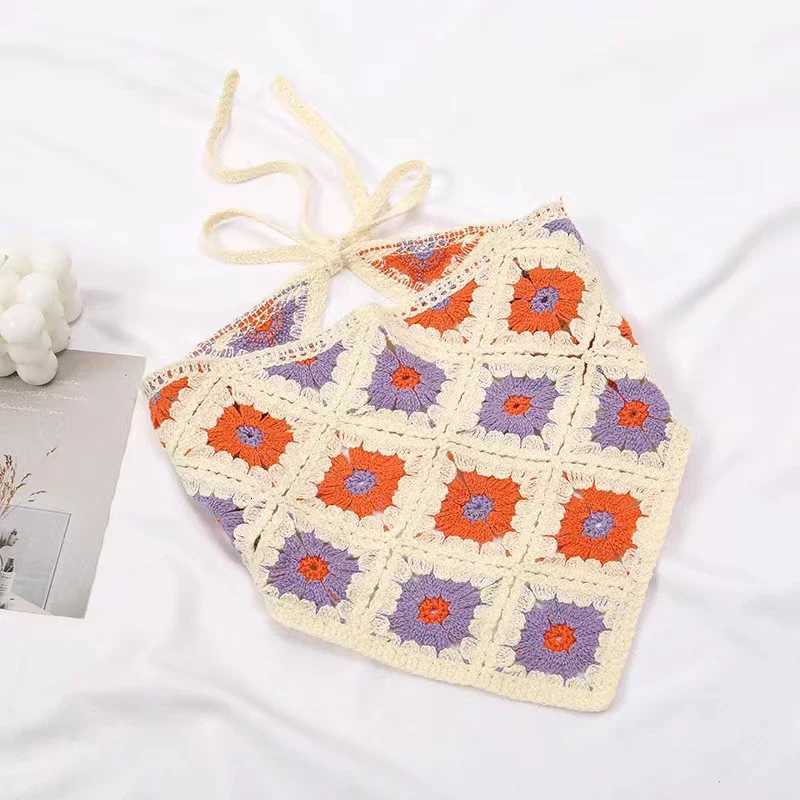 Korean Sweet Cute Handmade Crochet Hollow Triangle Headband Towel Women Spring and Summer Travel Literary Photo Hair Scarf V251022