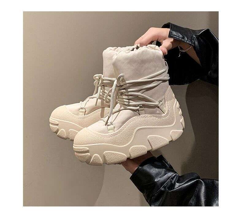 6Cm Thick Sole Height-Increasing Short Snow Boots For Women, Fleece-Lined, Thickened, Outdoor Wear, Ultra-Warm, Northeast Skiing, Winter 2024