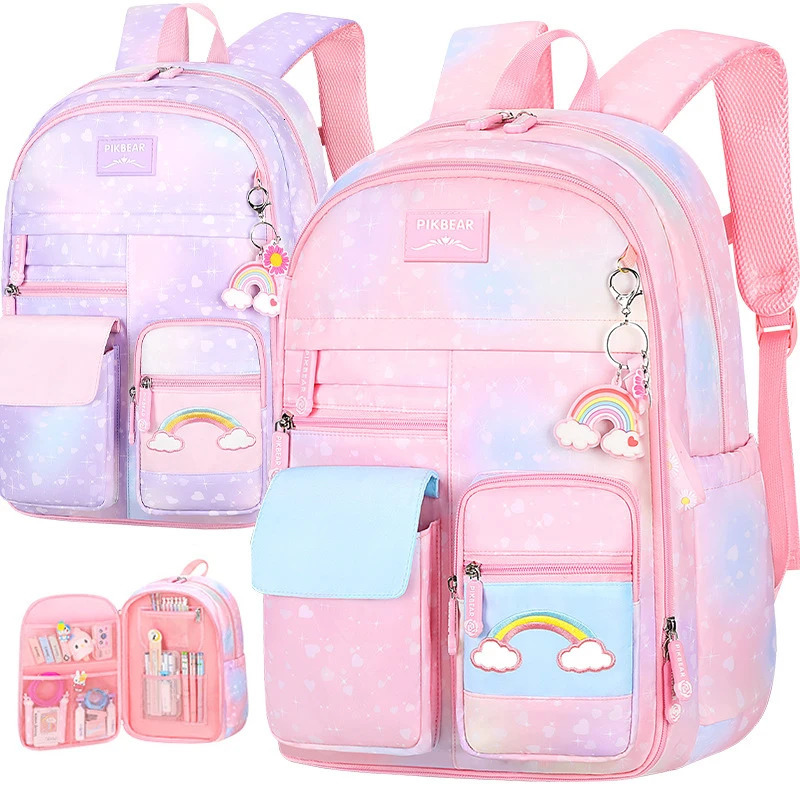 Beautiful Backpack for Girls Kids Fashion Primary School Cute Beautiful Travel Students Bag Pink Large Capacity 251021