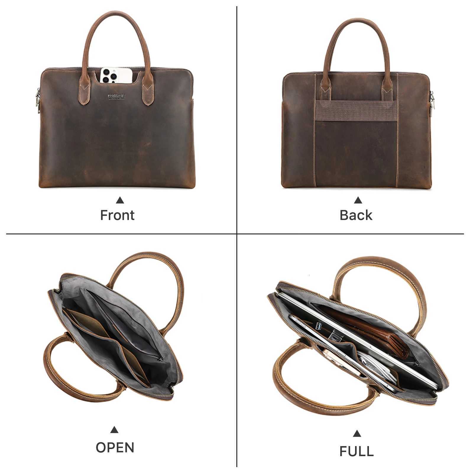 Luxury Genuine Leather Men Briefcase Business Bag Portfolio Laptop Handbag Messenger Bag Male Document Office Bag W251022