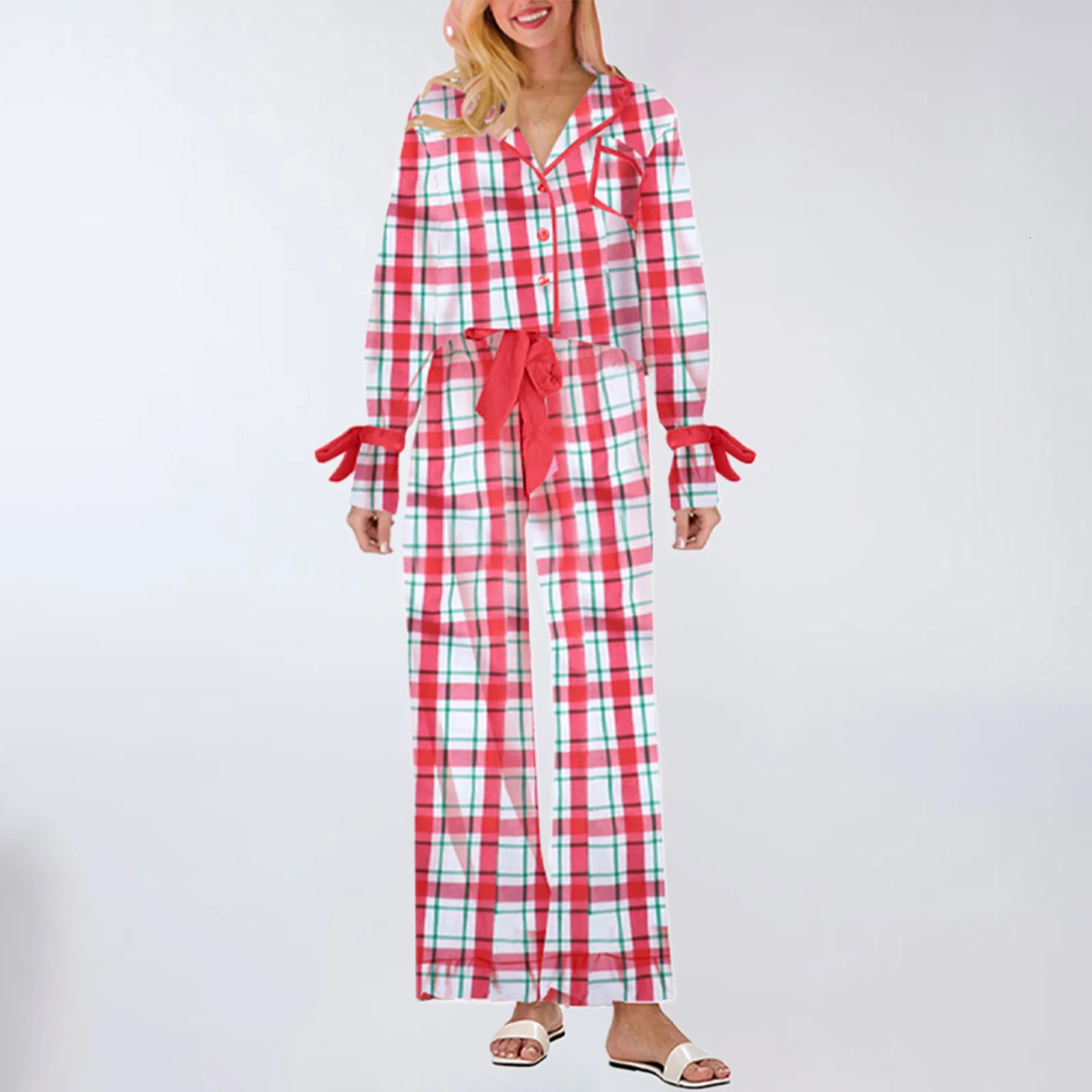 Hirigin Mommy and Me Matching Christmas Pajamas Set Bow Tie Shirt Pants Xmas Pjs Set 2 Piece Jemmies for Women Girl 251021