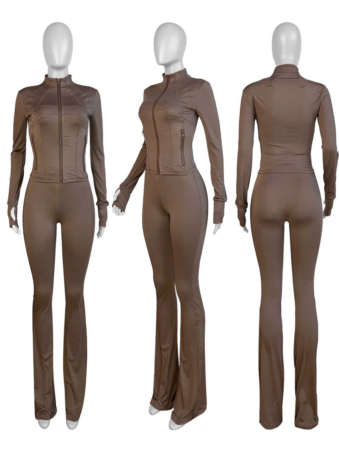 Fall Women Sport Loungewear Sexy Tight Long Sleeve Flared Pants Two Piece Set Active Gym 2 Piece Matching Sets Tracksuit OutfitsT251022