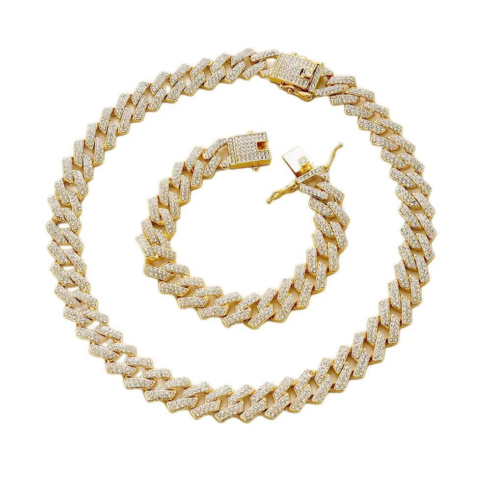 European American 15mm Alloy Full Diamond Cuban Chain Double Row FourSided Hip Hop Link Butterfly Shape Mens Jewelry Necklace