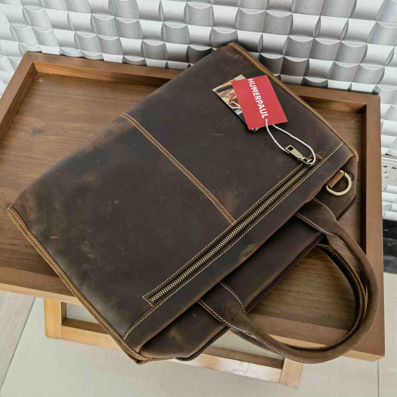 HUMERPAUL 100 Genuine Leather Travlling Bags Office Business Briefcase For Men Vintage Cowhide Designer Messenger Bag W251022