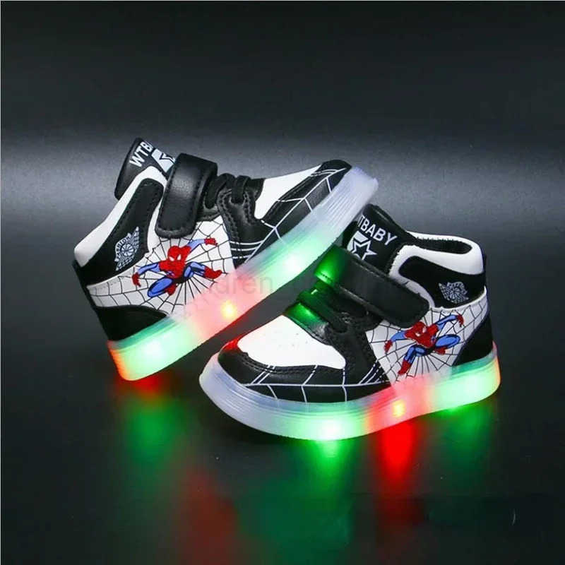 Disney Childrens Led Light Shoes Fashion Aoger Spiderman Boys Sneakers Girls Cartton Casual Shoes Breathable Kids Sport Shoes H251022