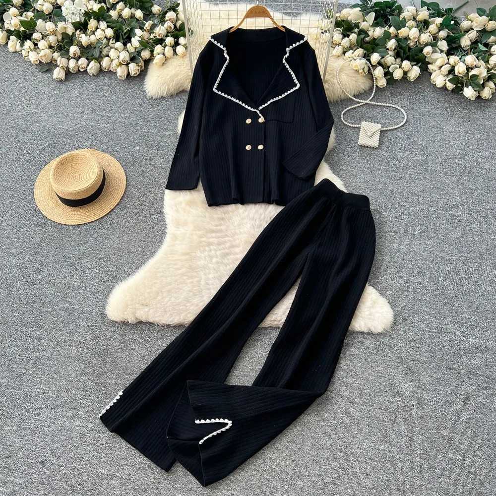 Pants Set Women Two Piece Sets Hooded Matching Sets Sweatshirts Long Pants High Waist Knitted Splice Y2k Casual Jogger 2025T251022
