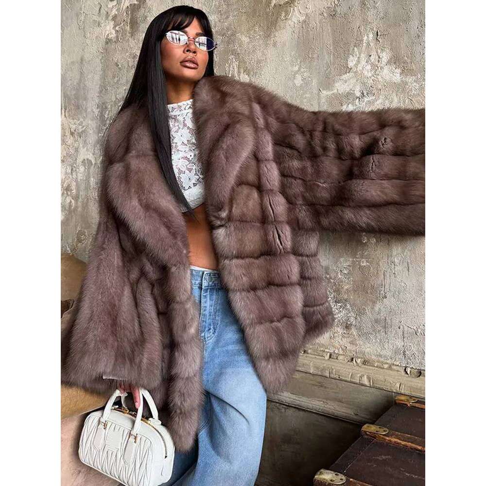2025 Winter Warm Faux Fur Jackets Women Fashion Loose Pleated Coats Chic High Street Female Long Sleeves Fluffy Lapel Outerwears