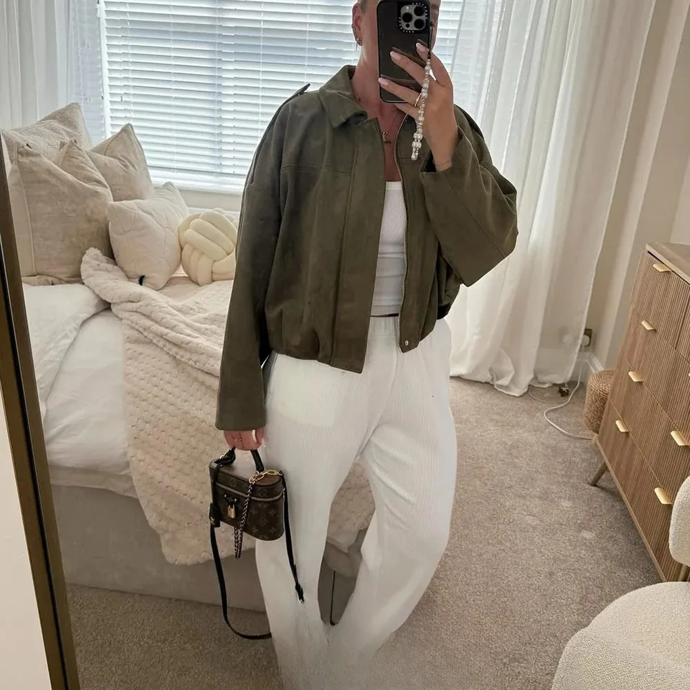 KONDALA Fall Winter Womens Bomber Jacket Lapel Long Sleeve Zipper Suede Jacket Women High Street Jackets Coats Outerwears 251020