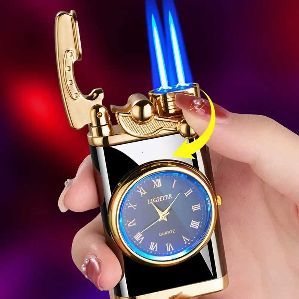 Windproof Gas Lighter Wrist Watch Cigar Lighter Outdoors Jet Double Tube Lighters Gadgets for Men Cigarette Accessories Fires C251022