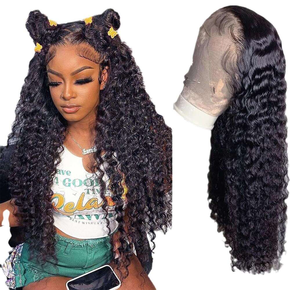 13*4 Lace Front With Small Curls, Middle Part, Long Curly Hair, Synthetic High-Temperature Fiber Wig