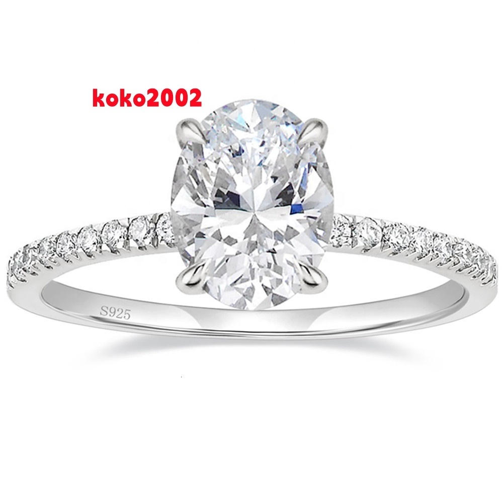 OLAN Luxury 35CT 925 Sterling Silver Rhodium Plated Oval Cut Moissanite Engagement Wedding Rings with Prong Setting for Women