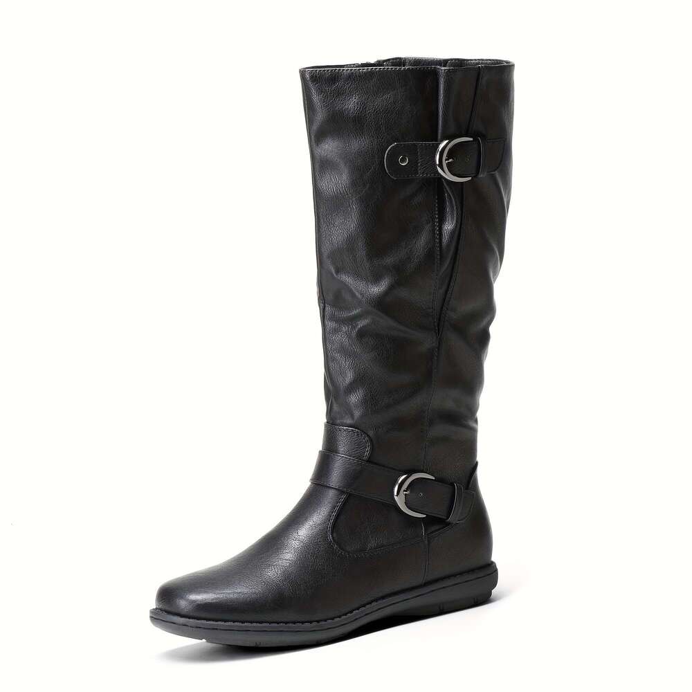 Wide Calf High Boots, Fashion Faux Fur-Lined Autumn Winter Durablecomfortable Versatile Style Knee Length Women's Boots