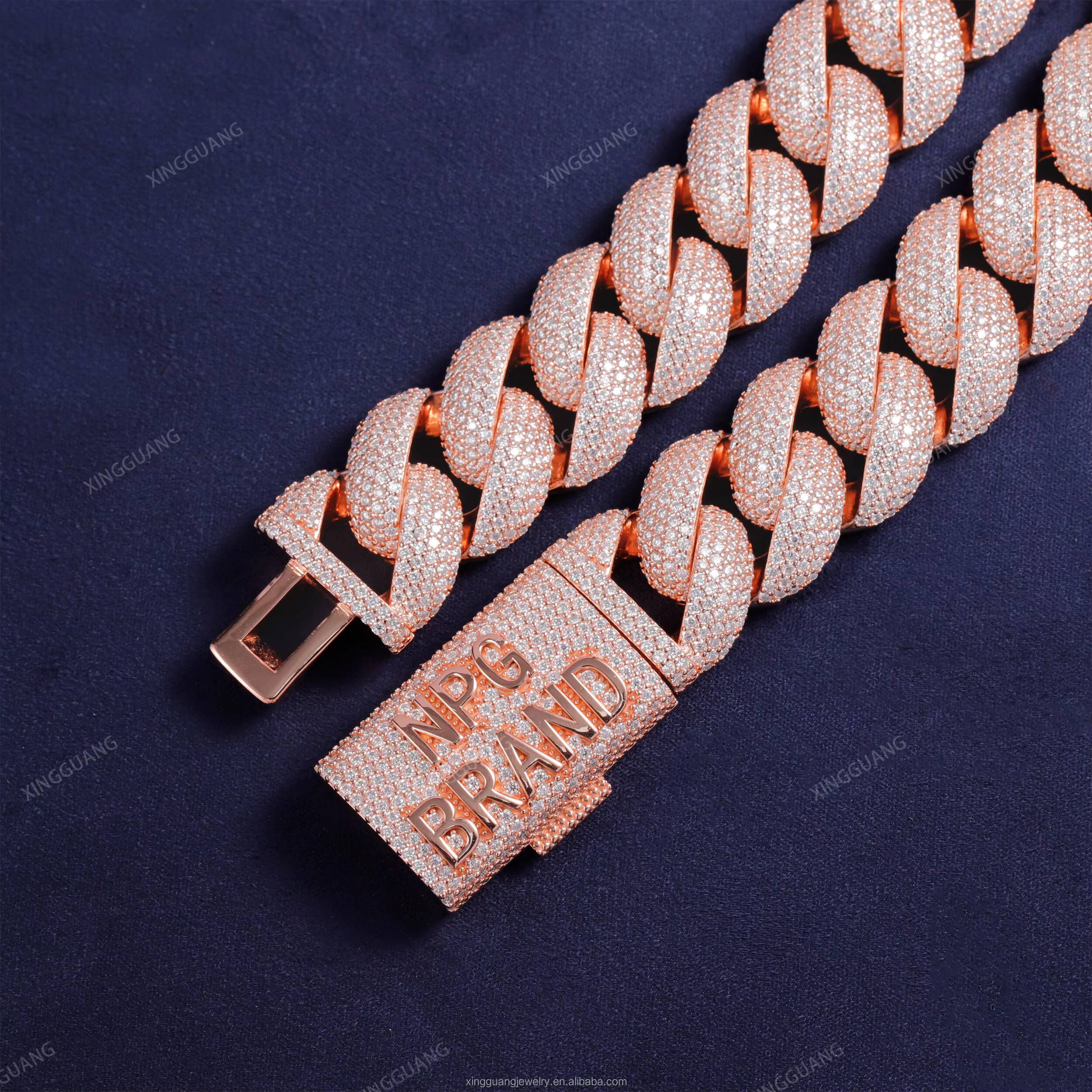 XG 22mm Iced Out Curved Cuban Chain Pass Diamond Tester Cuban Lidynamic Chain for Men Silver Fine Jewelry Necklaces Moissanite Chains