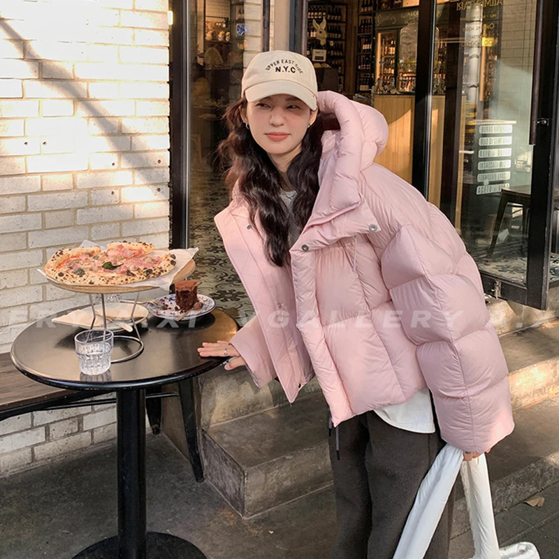 Women Jacket Short Hooded Down Jacket Winter Coat Korean Fashion Thick Warm Parkas Loose White Duck Pink Outwear 251020