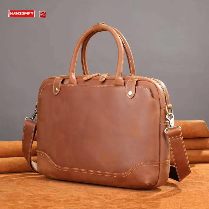 2025 New Genuine Leather Men Briefcase Crossbody Handbags RealLeather Retro Shoulder Messenger Bag Large Capacity Laptop Bag W251022