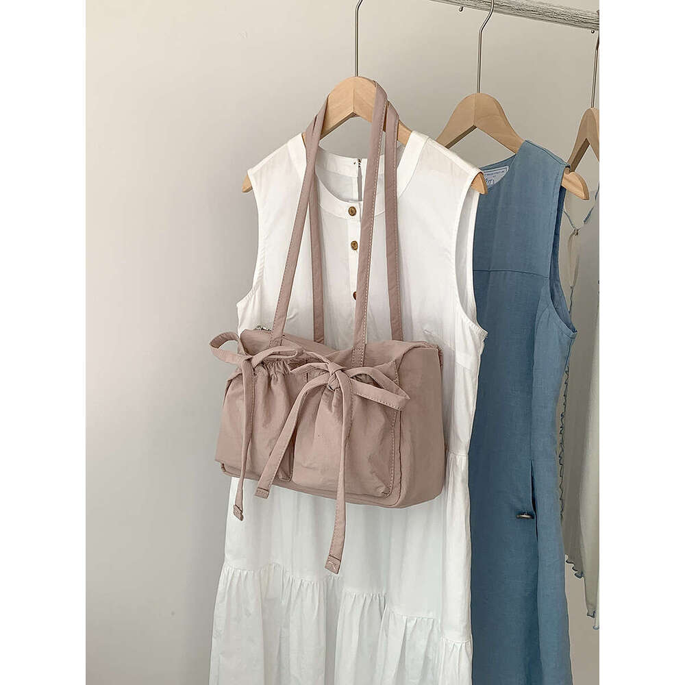 Korean Nylon Tote Large Capacity Women's Casual Shoulder College Student Class Bowknot Morning Commute Bag B5