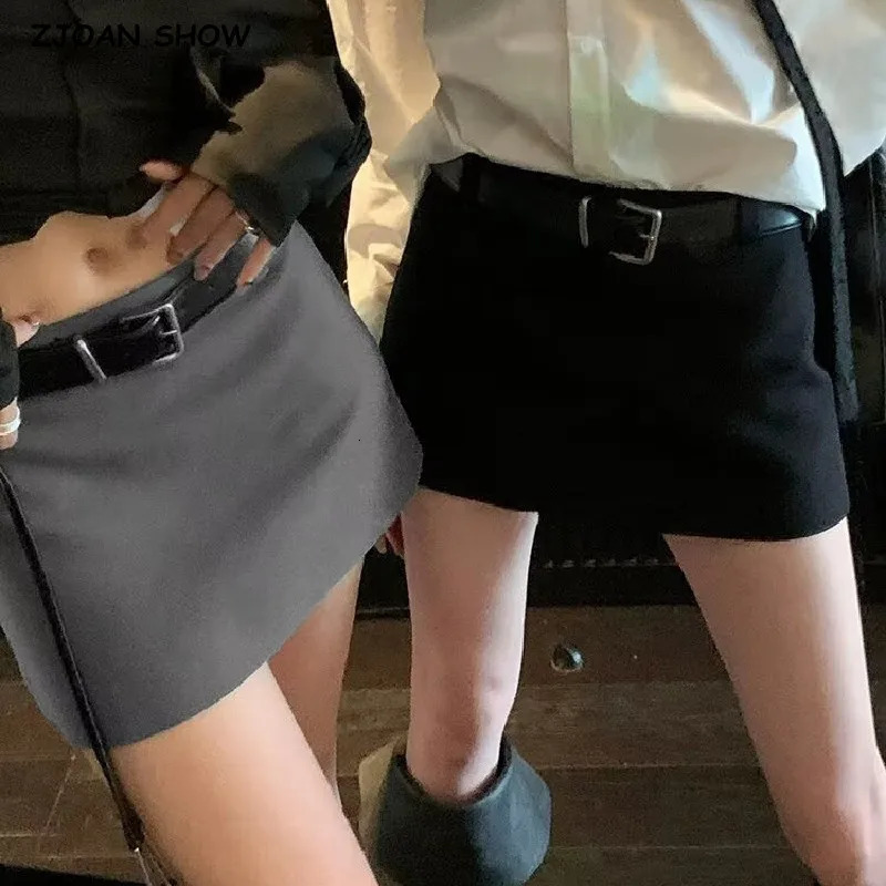 Y2K Low Waist Mini Skirt With short lining Sexy Aline Package Hips Mini Short Skater Party Femme Gray Black 251022