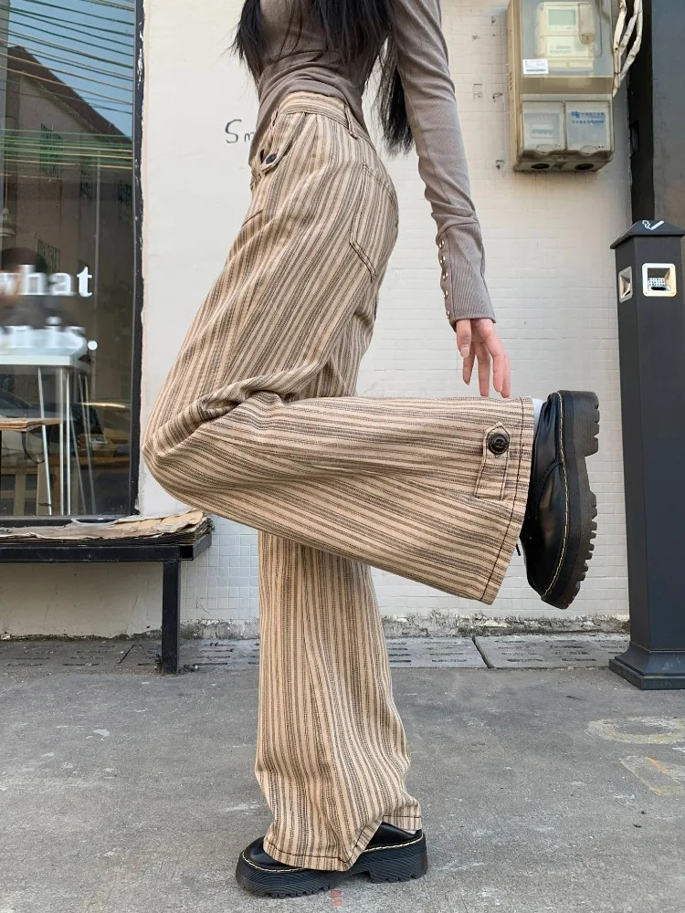 Y2K Vintage Jeans Women Old Money Low Rise Skinny Striped Denim Pants Retro Korean Chic Fashion 251017