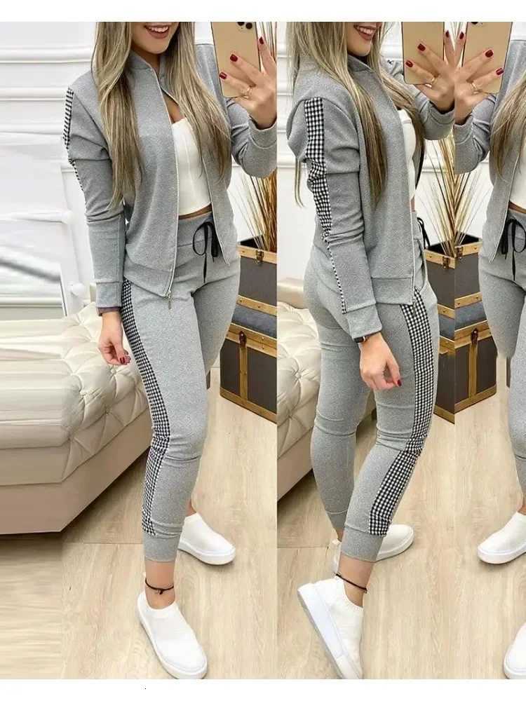 Set Woman 2 Pieces Trouser Suits Zipper Jacket Pants Tracksuits Women Patchwork Sportwear Casual Female Jogging Suit 2025 SetsT251022