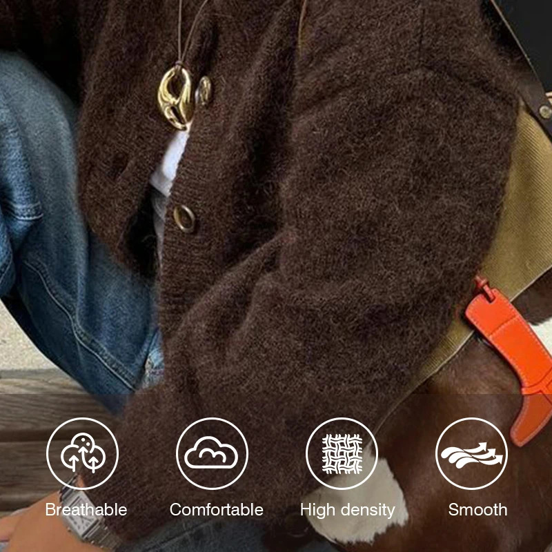 Autumn Winter Womens Cardigan Wool Sweater Retro Solid Color Round Neck Long Sleeved Loose Casual Versatile Top ropa mujer 251021