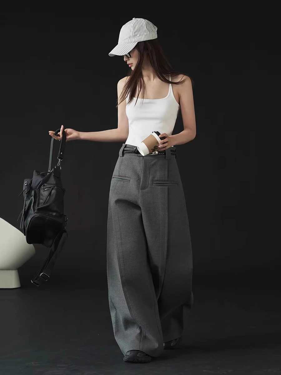 REDDACHiC Modern Womens Pleated Wide Leg Pants Plus Size Casual Slant Pocket Draped Long Suit Trousers Work Office Lady BottomsT251022