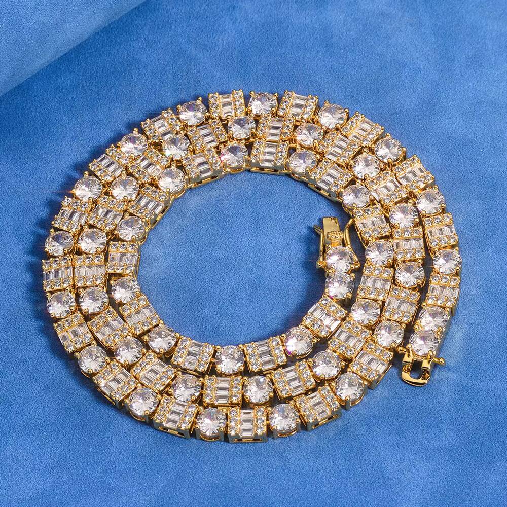 European American Crossborder Advanced Hip Hop Jewelry Mens 65mm Square Mixed Zircon Tennis Chain Fashion Chains Necklace