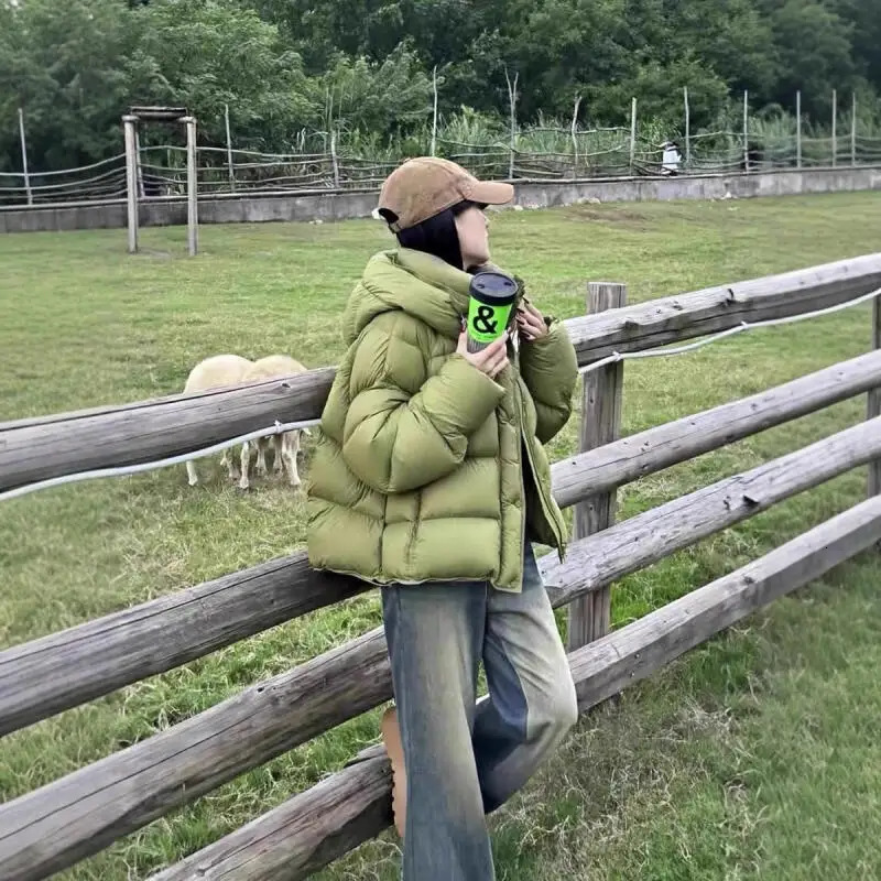 Green Short Down Jacket Hooded Female Fashion GoodLooking Puffer Jacket Thicken Puffer Coat Tops Keep Warm Winter Coat 251020