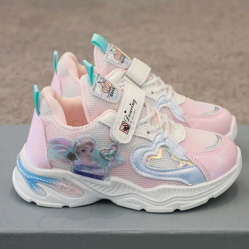 Disney Girls Shoes Autumn Mesh Breathable Shoes Frozen PU Leather Girls Sports Purple Pink Princess Elsa Shoes 2637 H251022