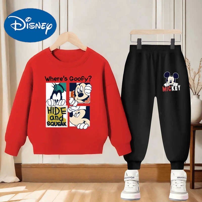 Disney Spring and Autumn Mickey Printed Boys 2piece Set Childrens Casual Sweatshirt Set Kids Hoodie Set New Style Tracksuit H251022