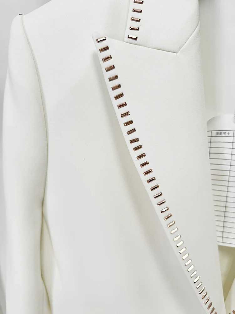 HIGH STREET Newest Fashion 2024 Designer Suit Set Womens Beading Belted Single Button Blazer Pants Set 2pcsT251022