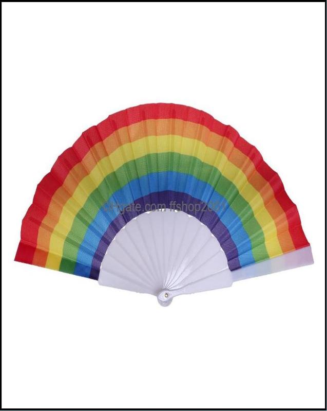 Party Favor Event Supplies Festive Home Garden Folding Rainbow Fan Printing Crafts Festival Decoration Plastic Hand Held Dance Fan9256672