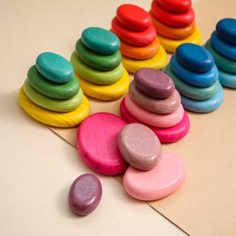 Baby Wooden Rainbow Stacked Stone Building Block Montessori Creative Balanced Toys Nordic Style Stacking Game For Kid J251022