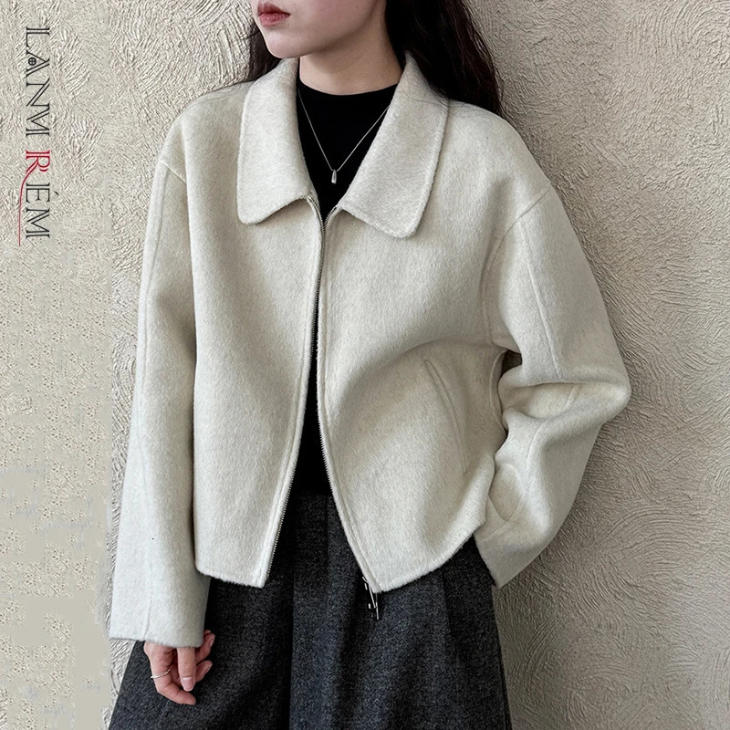 LANMREM Korean Trendy TurnDown Collar Doublefaced Woolen Coat Autumn Winter Short HighEnd Zipper Overcoat 2DB5640 251020