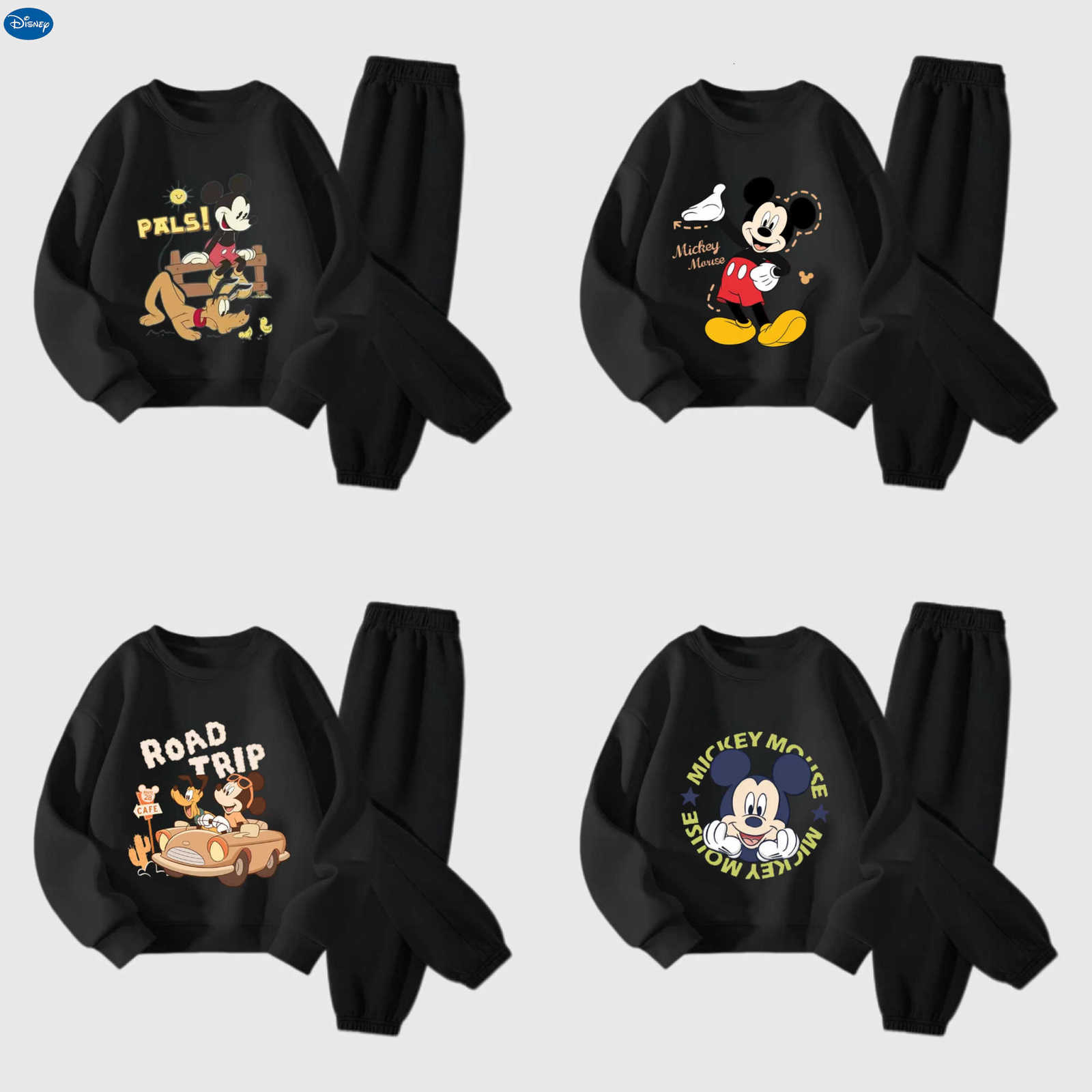 Disney Black 2Piece Set Boys Child Longsleeved Tracksuits Mickey Mouse SweatshirtsPants Autumn Costume Casual Sports Wear Trendy H251022