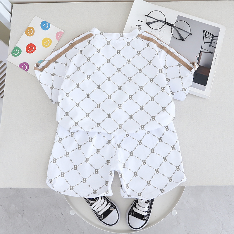 Free Shipping luxury kids clothing 2024 Kids Summer Set - 2-Piece Color Block T-Shirt Outfit, Letter Print Playwear for Boys & Girls