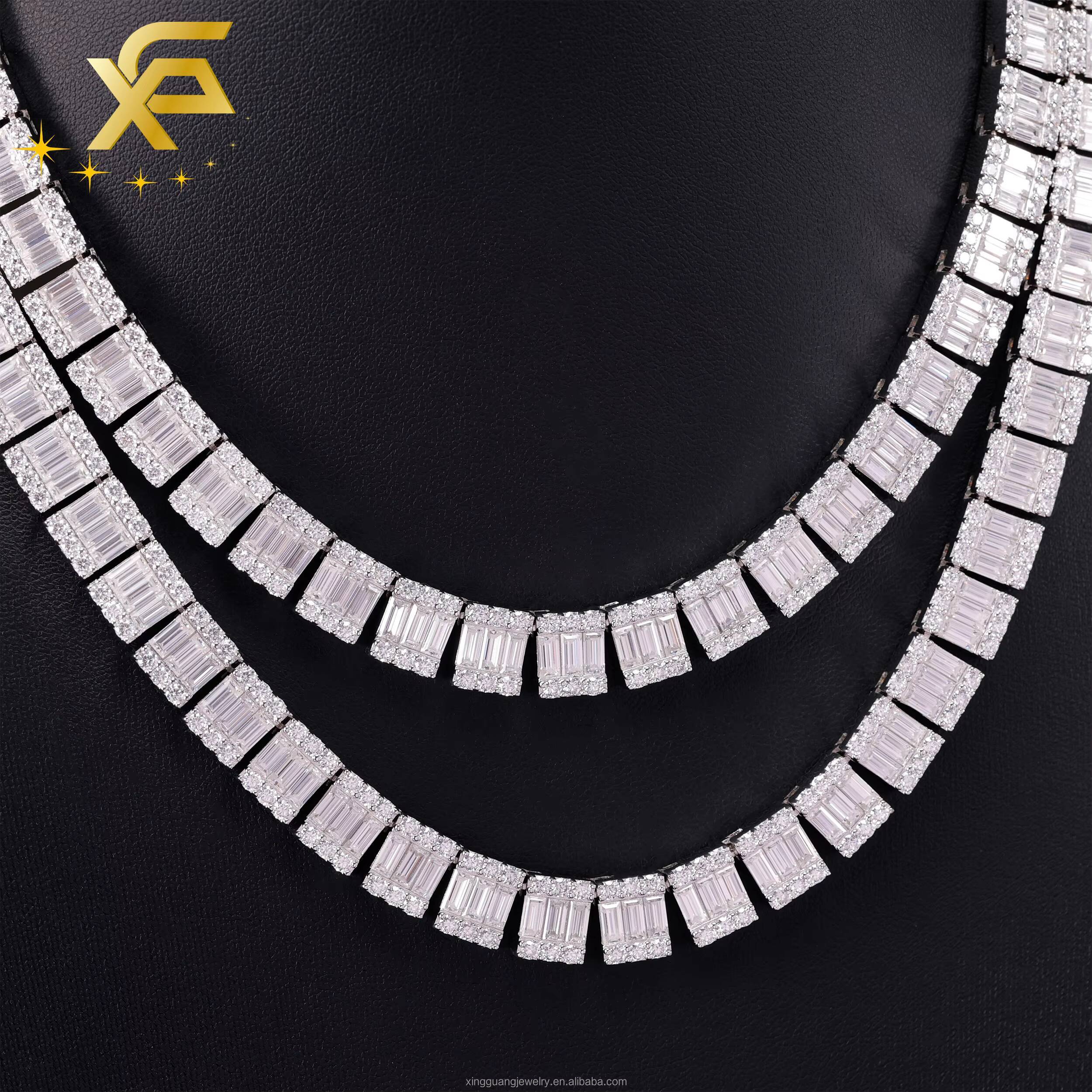 Luxury Baguette Diamond Necklace Iced Out VVS Moissanite Diamond 10mm Cuban Chain White Gold Plated Sterling Silver Men Jewelry