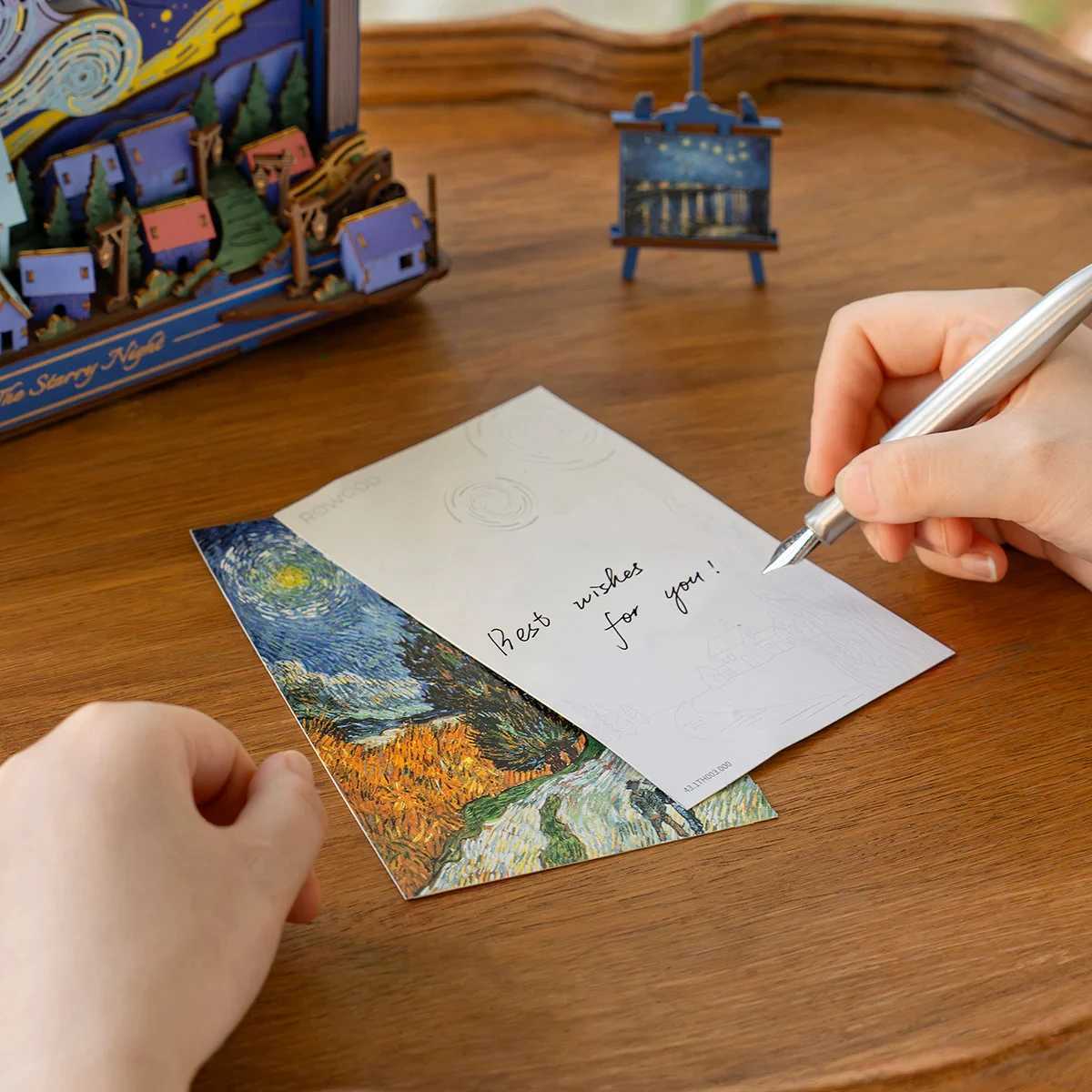 Robotime The Starry Night Wall Art Moving 3D Wooden Puzzle with LED Light Gears Interactive Desk Decor Unique DIY Gift for Adult J251022