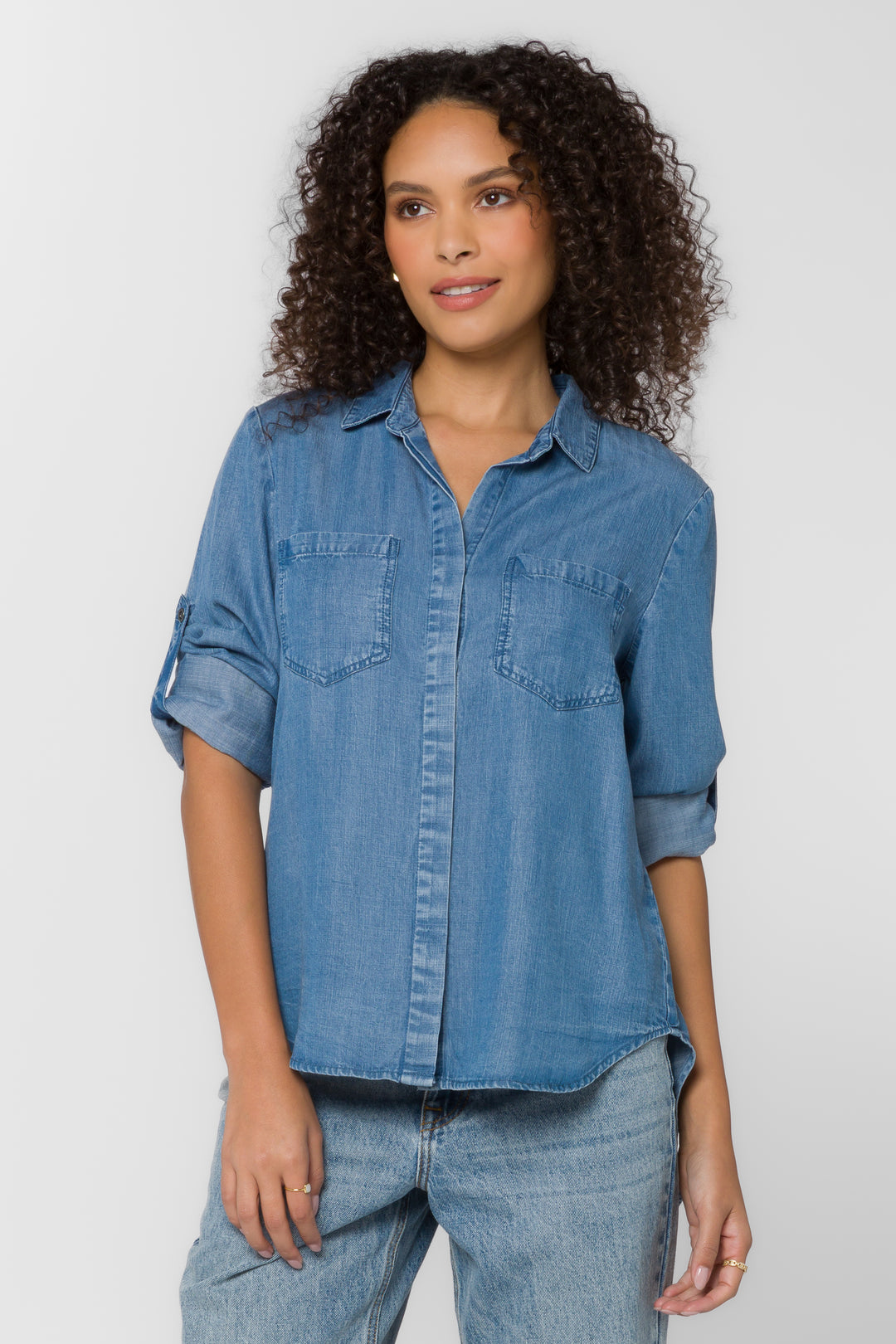 Premium women's denim button up shirt - Riley Blue Shirt, the ideal choice for casual and daily wear