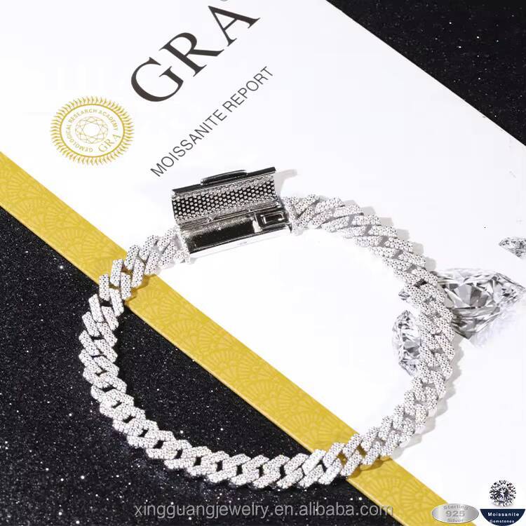 Hip Hop Rapper Style 2 Rows Moissanite Cuban Bracelet 815MM 925 Silver Stylish Iced Out Cuban Lidynamic Chain Jewelry Men Women