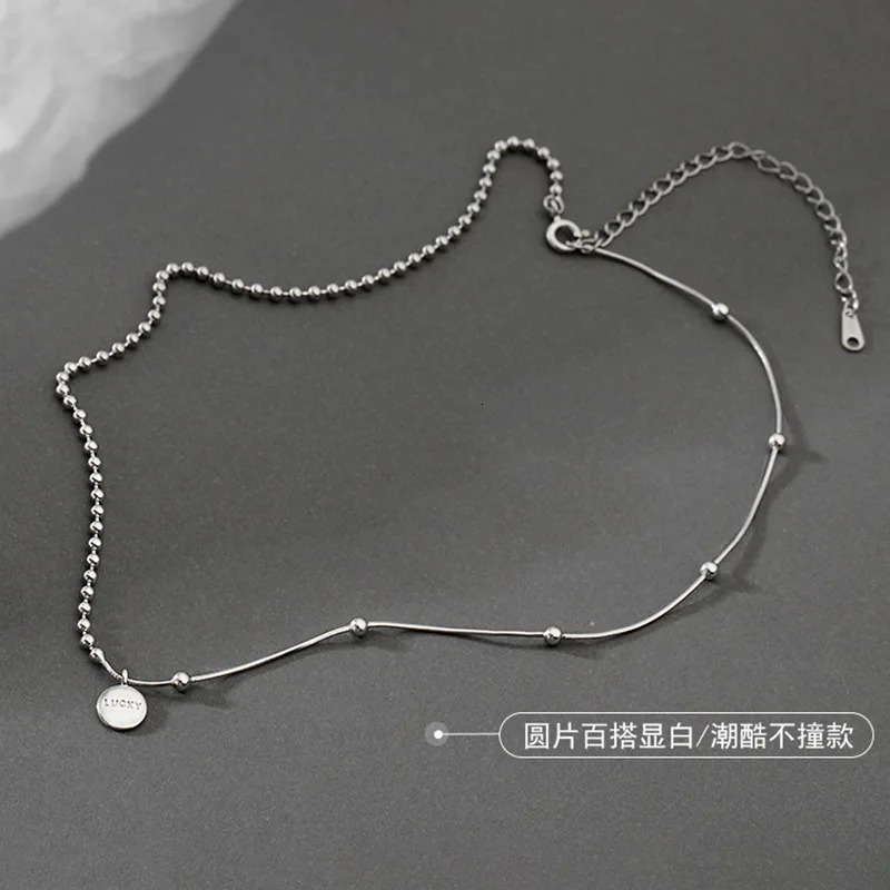 925 Sterling Silver Lucky Pendant Choker Necklaces For Women Aesthetic Elegant Jewelry Charms Accessories Money Jewellery 251010