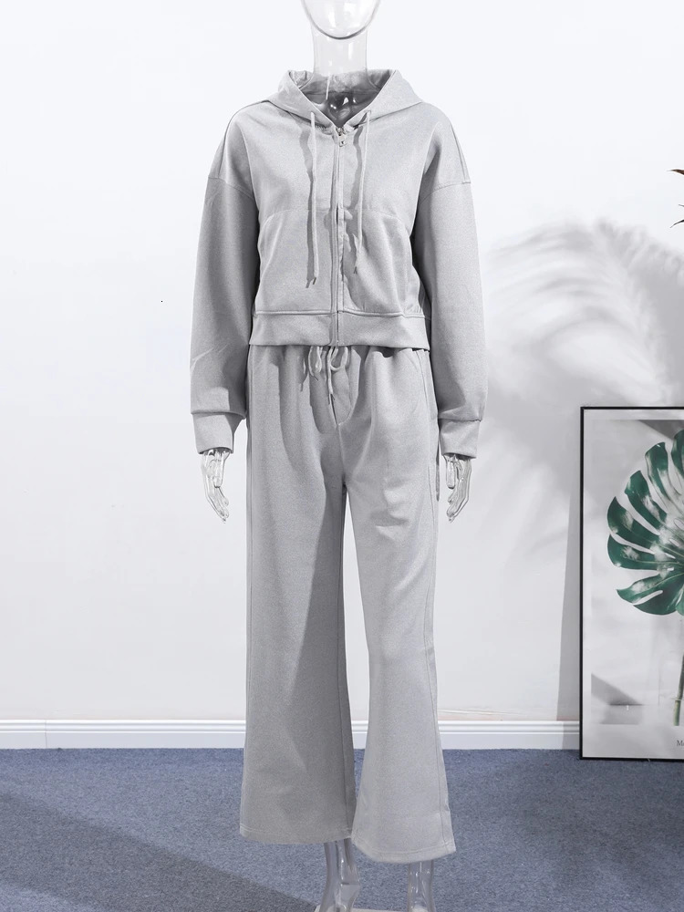 Casual Womens Hoodie Pant Sets Loose Long Sleeve Zipper Lace Up Pants Lady Sets 2025 Autumn Fashion 2 Pieces Set Women 251010