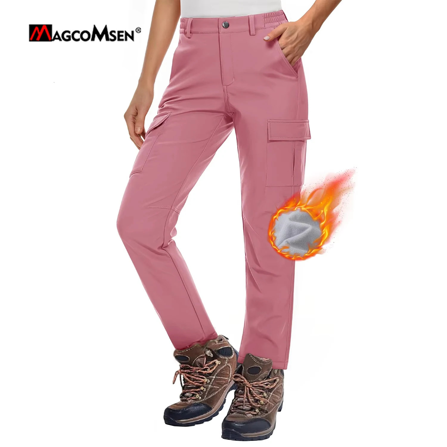 MAGCOMSEN Womens Softshell Pants Fleece Lined Winter Hiking Ladies Pants Snow Ski Trousers Waterproof Ripstop Warm Cargo Pants251022