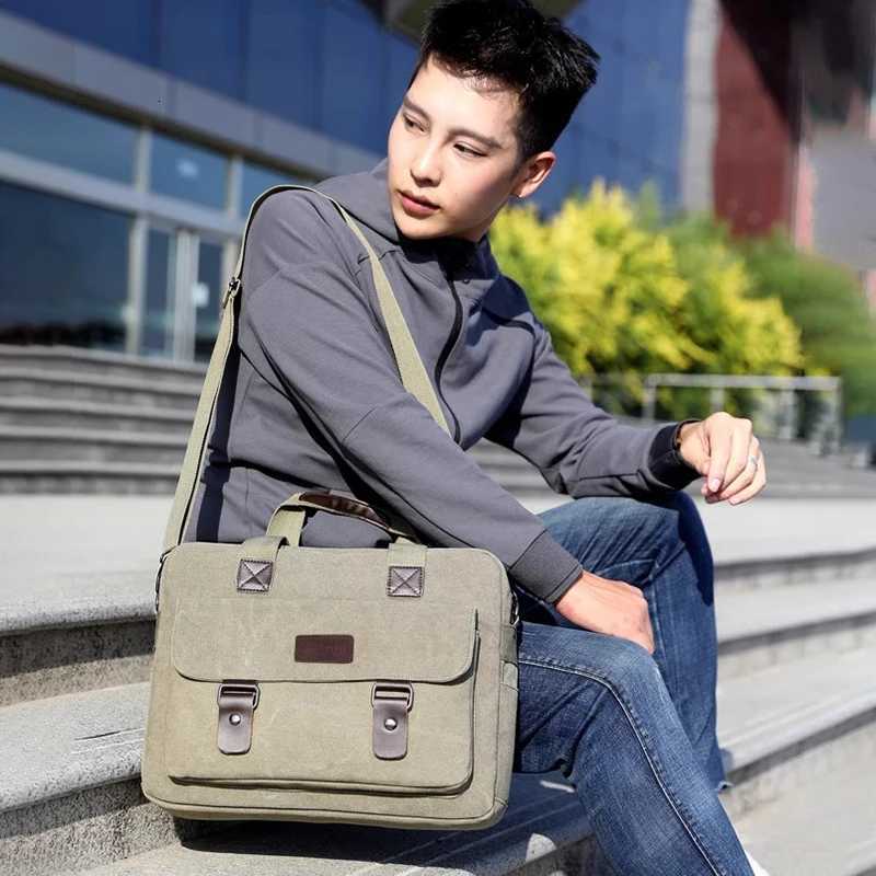 Canvas MenS Briefcase Designer Work Business Casual Large Capacity Student Satchel Tote Handbag Shoulder 14 Inch Laptop Bag W251022